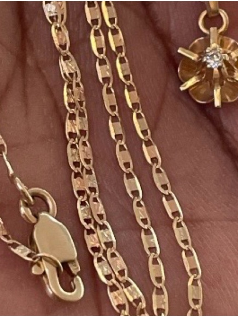 Real! 14kt Gold Diamond Pendant Link Necklace